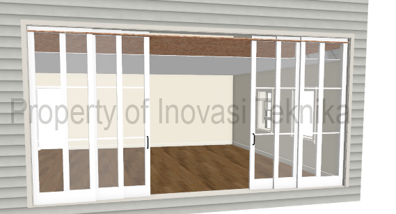 Pintu Sliding UPVC 6 Daun Buka Tengah Menggunakan Ornamen